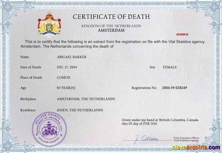 Netherlands death certificate